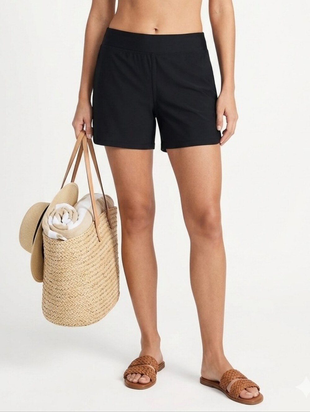 Lands' End Black Women's 5" Swim Shorts with Built-In Panty